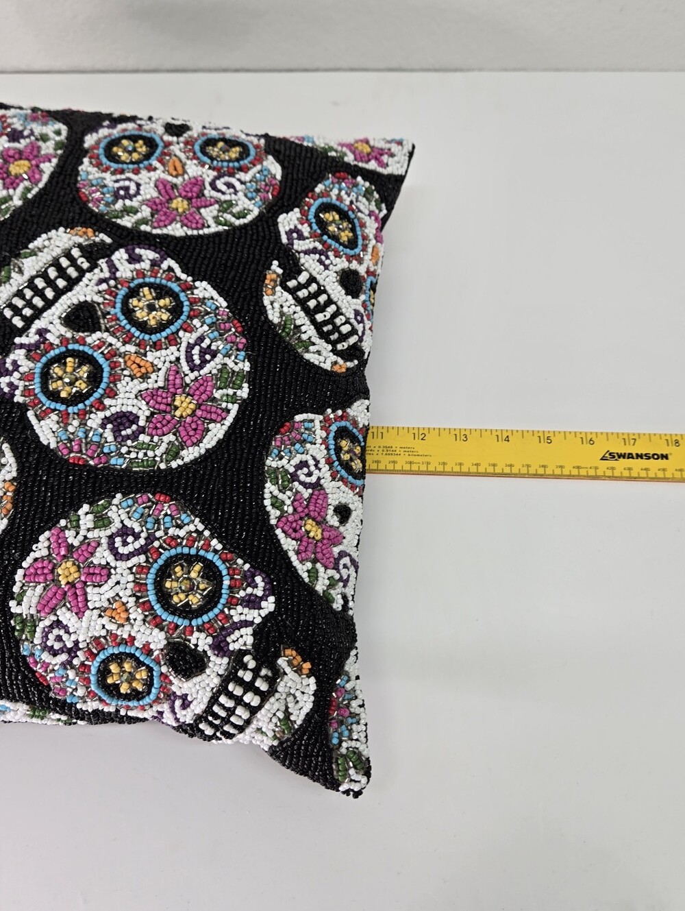 Cupcakes & Cashmere Beaded Sugar Skull Accent Pillow Day of the Dead Halloween - Picture 13 of 17